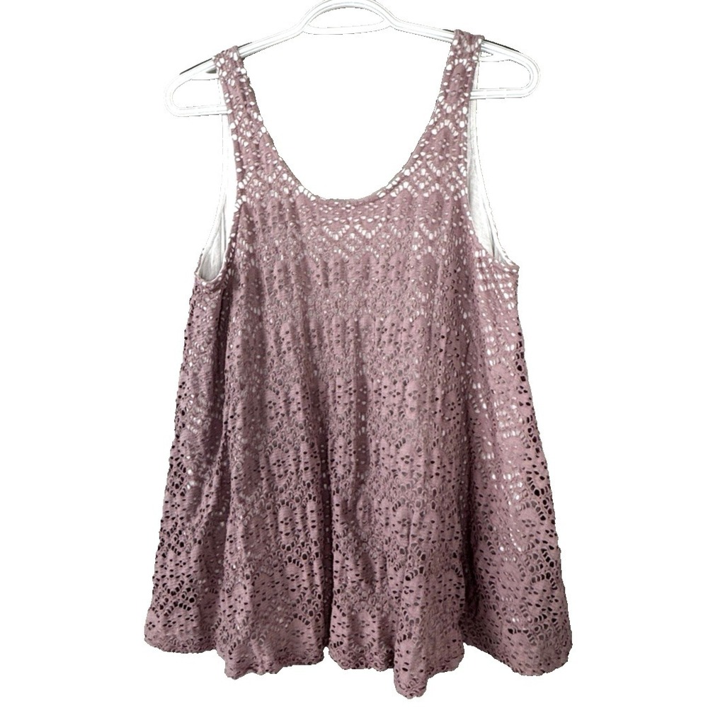 Anthropologie Crochet Top Swing Tank Layered Lace Open Knit Festival Boho Medium